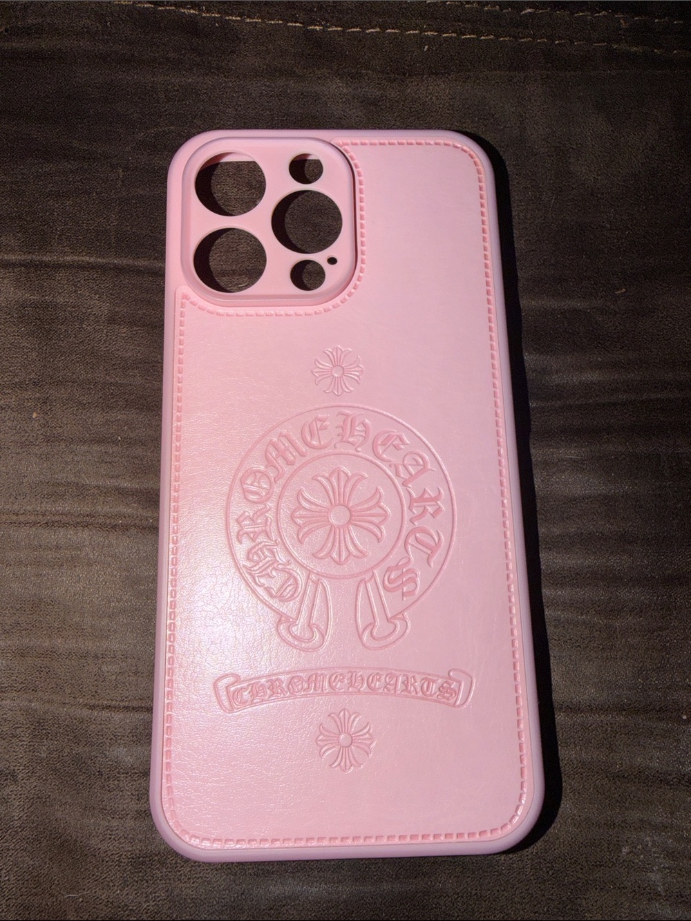 Chrome Hearts Pink Embossed Leather-Style Phone Case